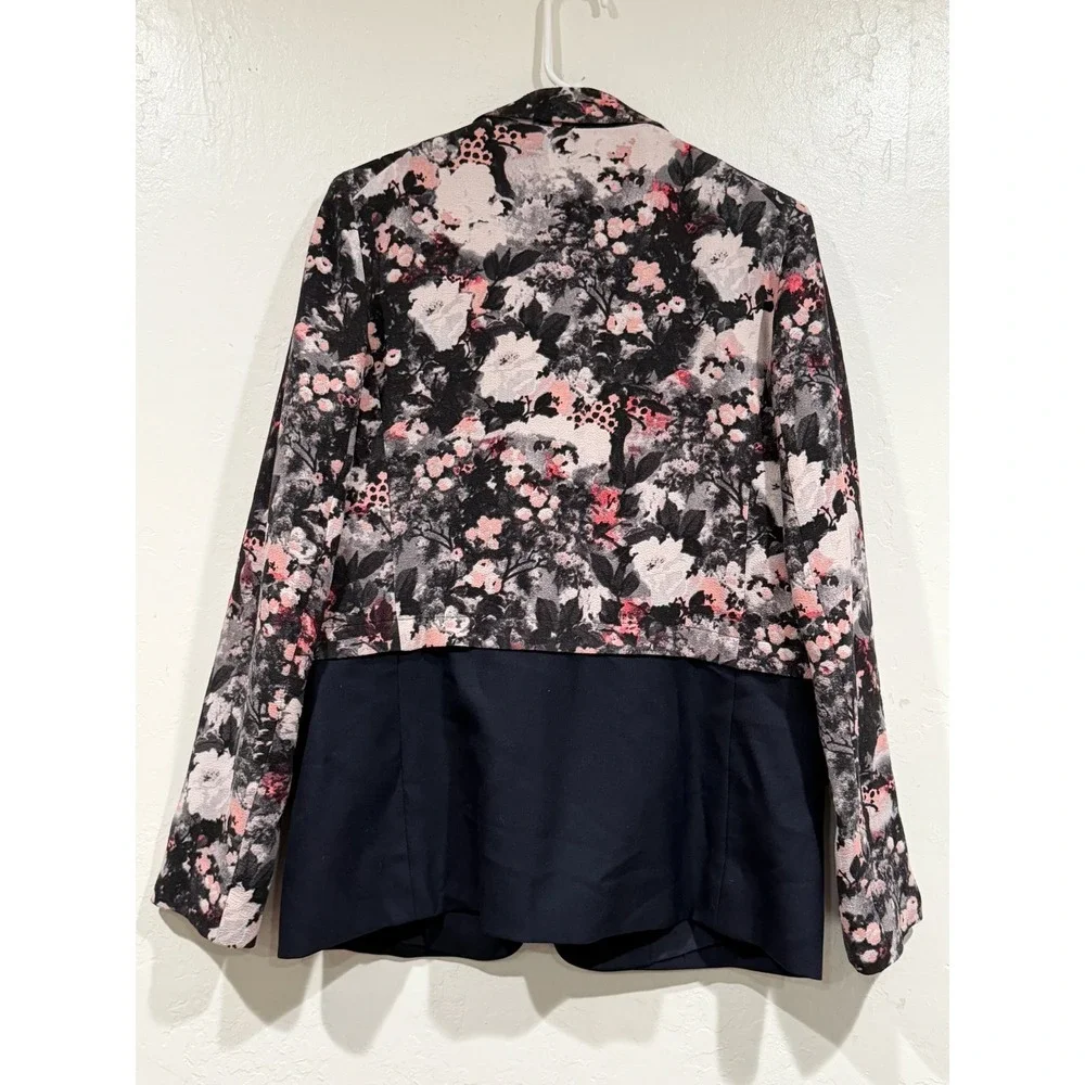 Club Monaco Floral Jacquard Mixed Media Navy Wool Blend Blazer 10 00701712